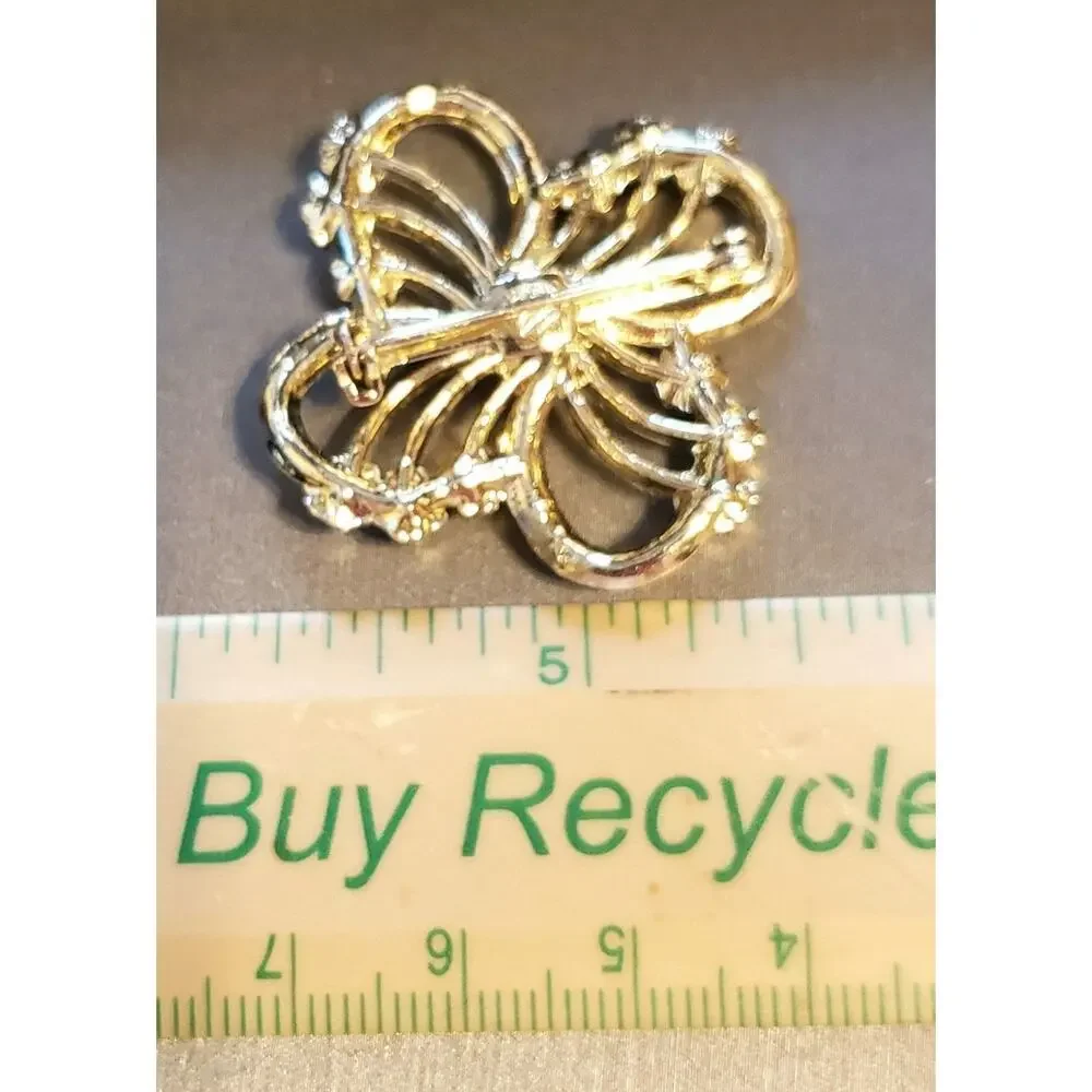 Sparkly Flower Brooch Mid-Century Rhinestone Pin Vintage Floral Gold-tone fb1-97